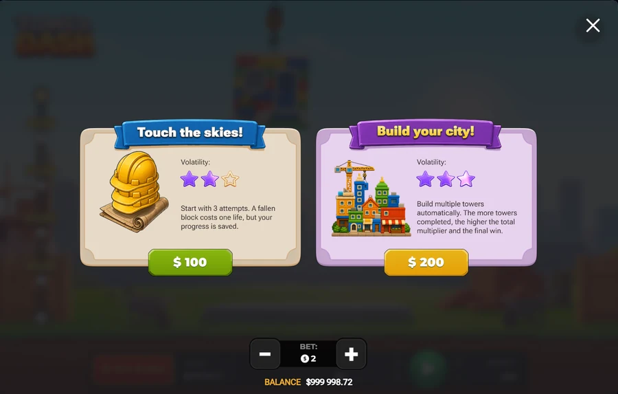 Tower Dash bonus buy menu Touch the Skies