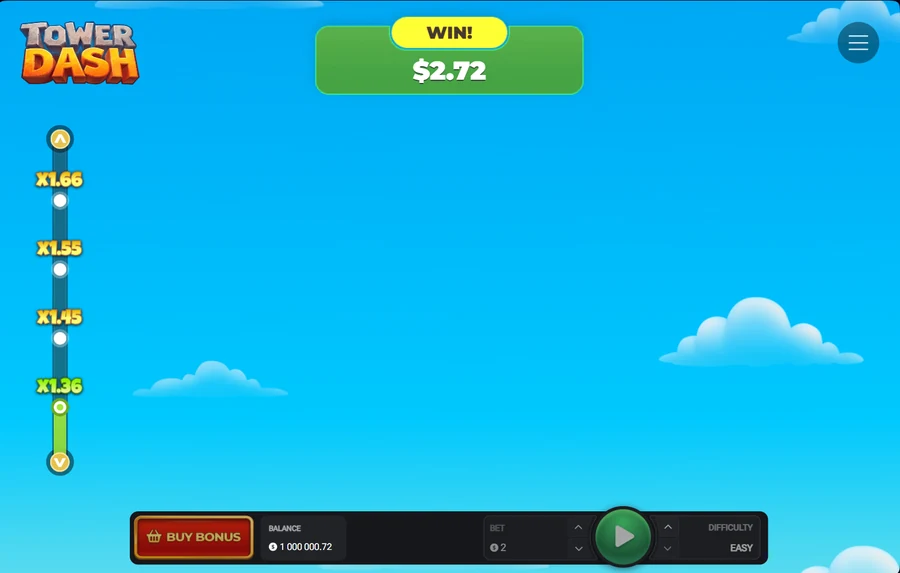 Tower Dash cash out win on Easy mode