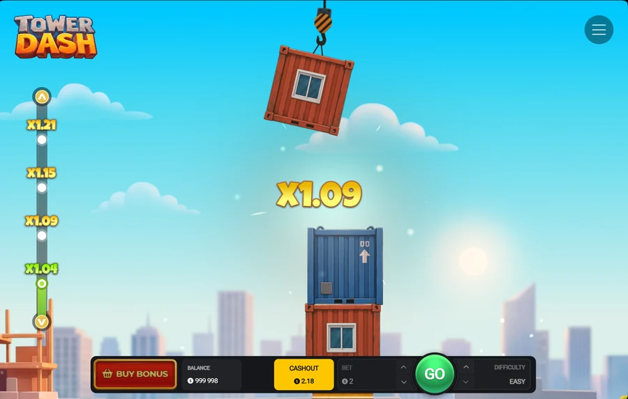 Tower Dash crash game multiplier 1.09x cash out