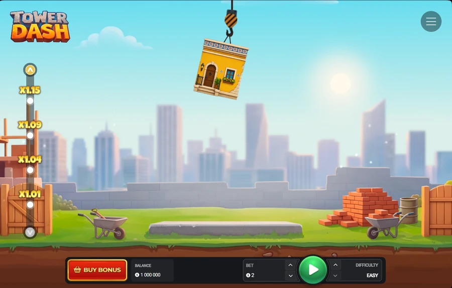 Tower Dash demo game start screen with crane block