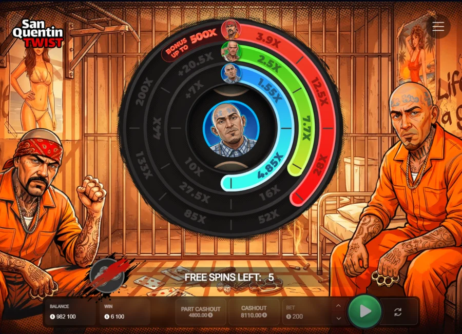 Twist San Quentin free spins with all three rings climbing