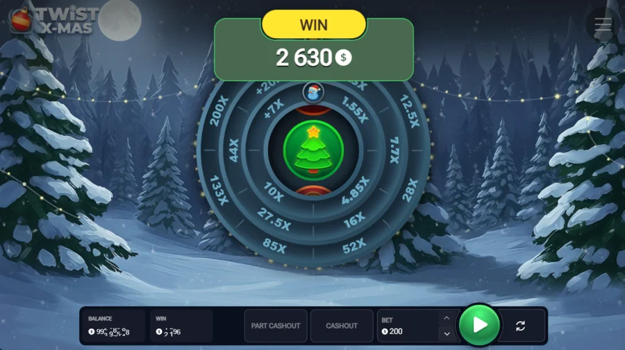 Twist X-Mas win screen paying $2,630 after a full cash-out