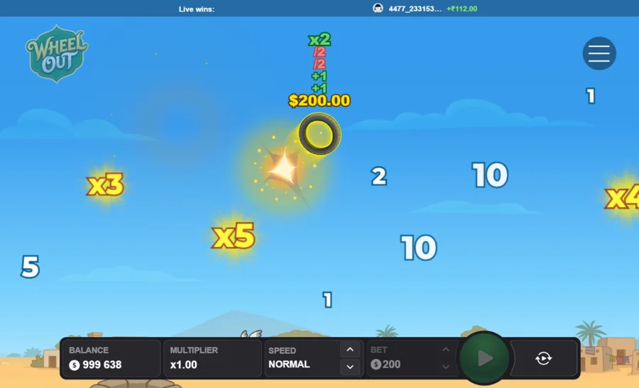 Wheel Out tyre flying and collecting multiplier and bonus pickups