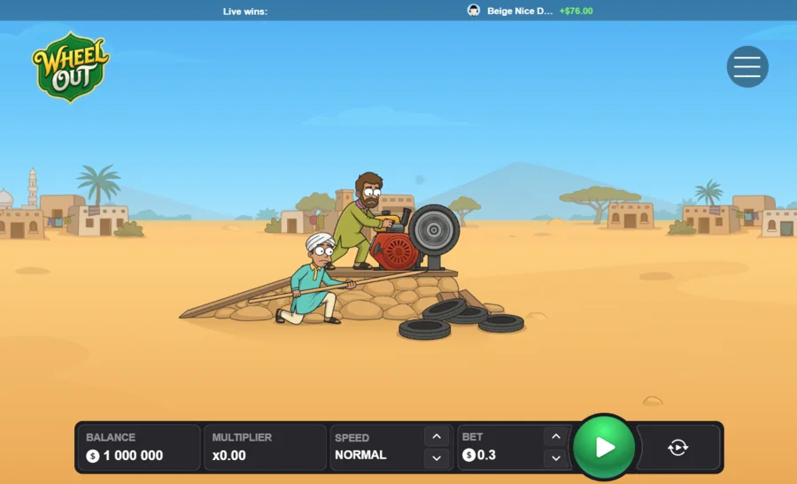 Wheel Out start screen with the two mechanics and the launch motor