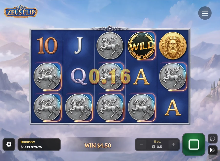 Zeus Flip coin flip result eight Pegasus coins