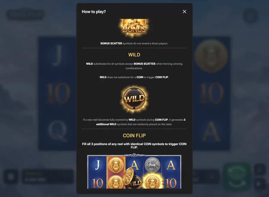 Zeus Flip coin flip rule card Wild