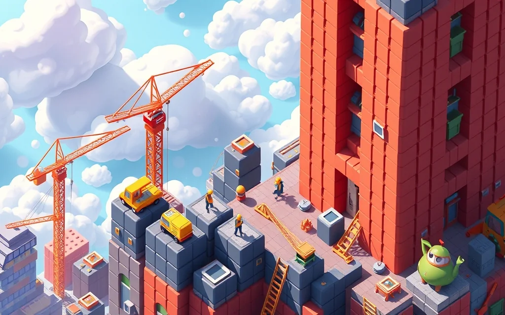 Menara balok kartun menjulang tinggi ke awan