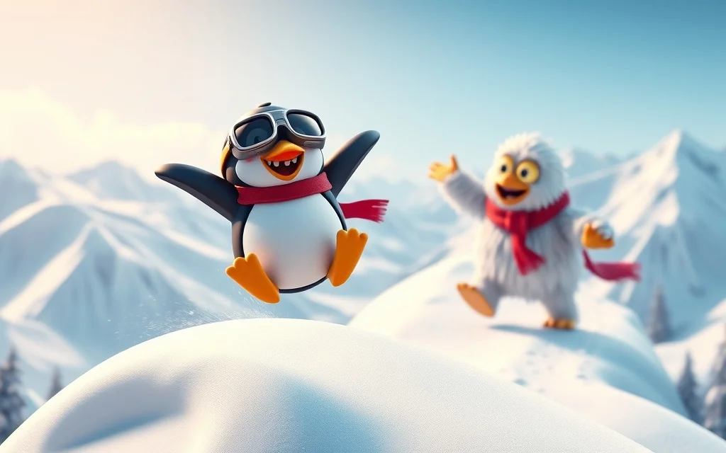 Cartoon penguin launched by yeti in Pengu Sport